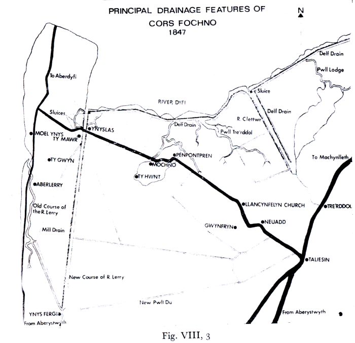 Principal drainage features of Cors Fochno 1847